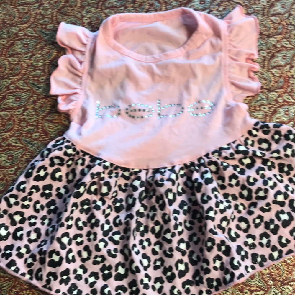 Pink Leopard sparkly BEBE dog dress. Says size medium but fits small xs-small.